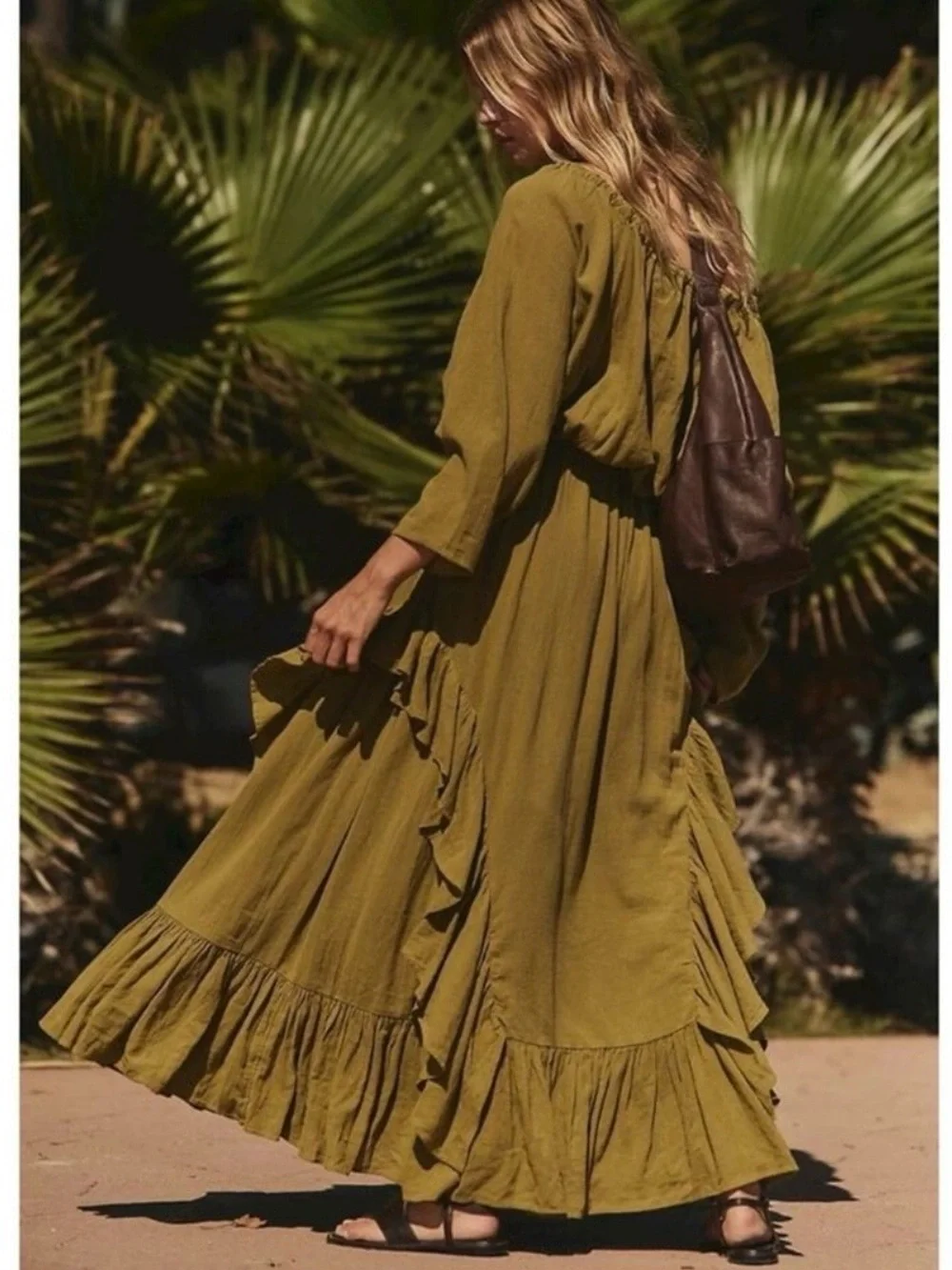 Free People Bohemian Witchy Ethereal Maxi Dress Green Moss Size Small NWT - Picture 3 of 11